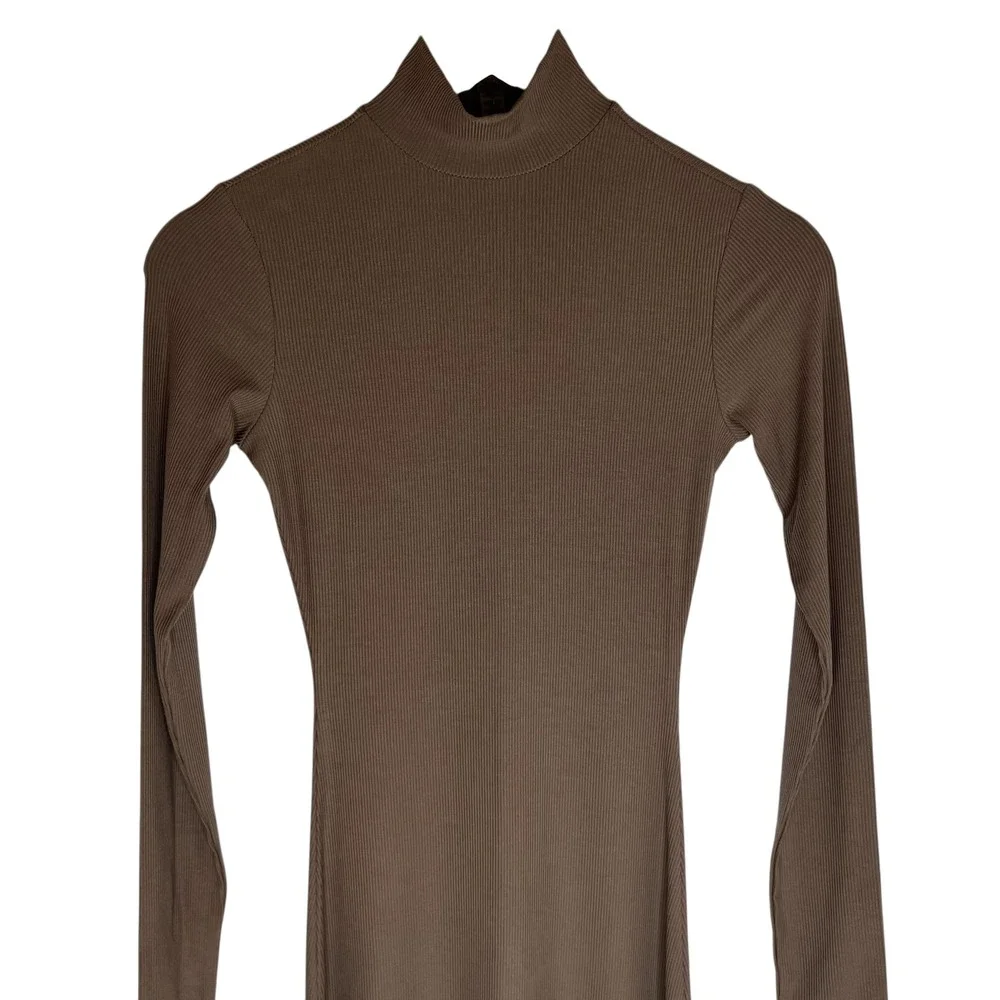 Skims Soft Lounge Amethyst Taupe Ribbed Mock Neck Long Sleeve Maxi Dress SZ S - Picture 4 of 13